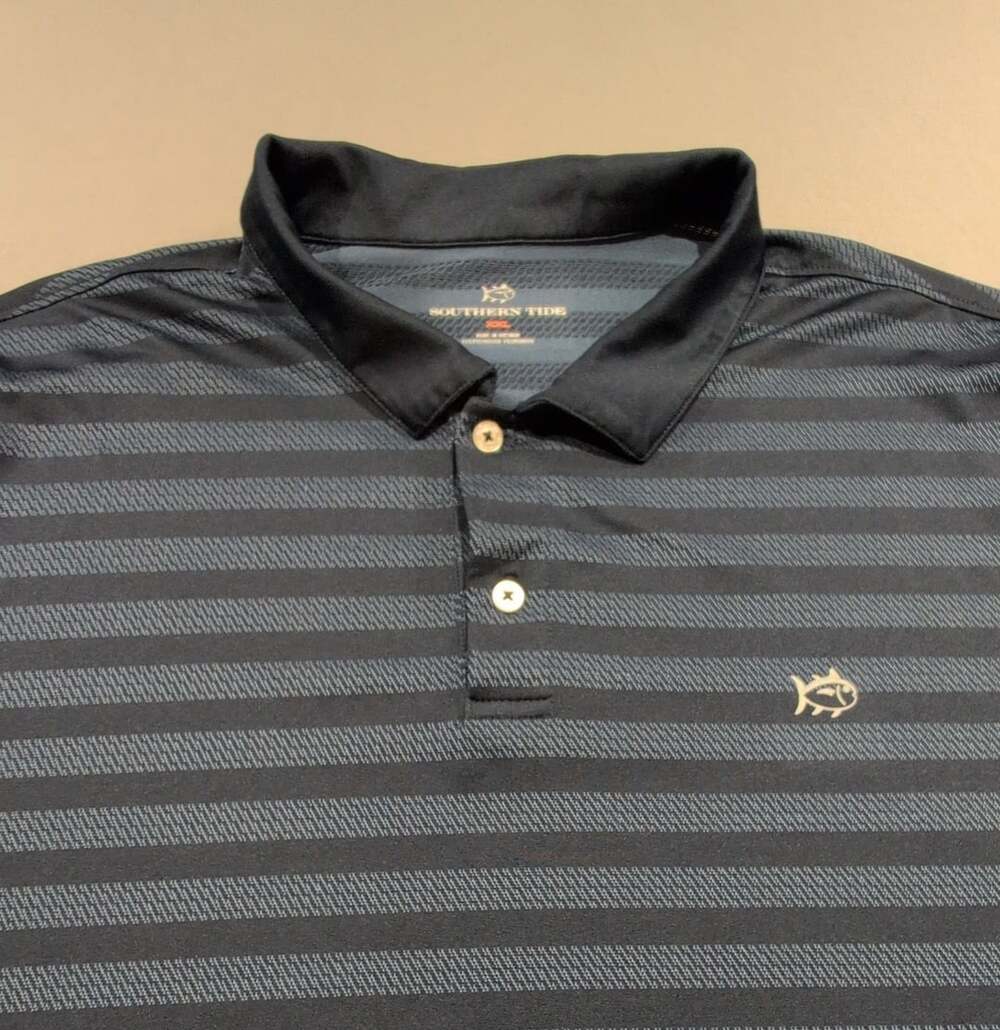 Southern Tide Performance Polo Size XXL Black Gray Striped Golf Shirt Preppy
